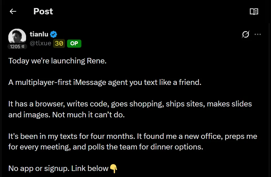 Rene launch-post evidence from the original TAKEOVER case study
